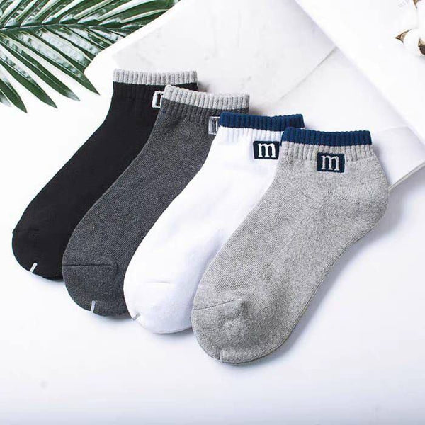 6 Pairs of Ankle Socks, "M" Letter, Half Terry