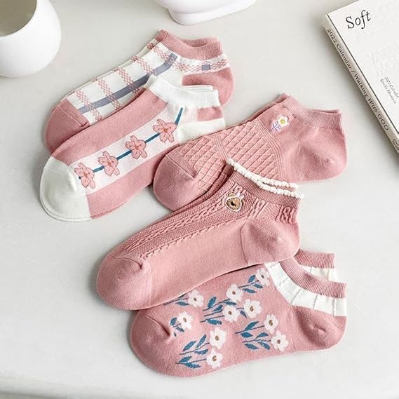 6 Pairs Ankle Socks Pink Cashmere