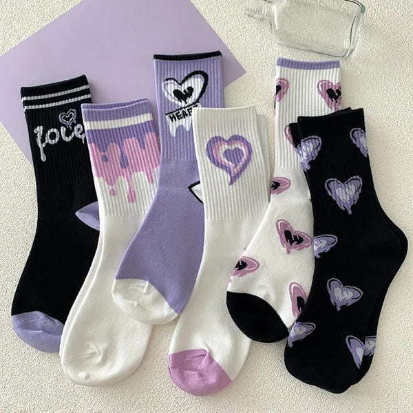 Women's Long Socks Trend - 6 Pairs, Water Printing